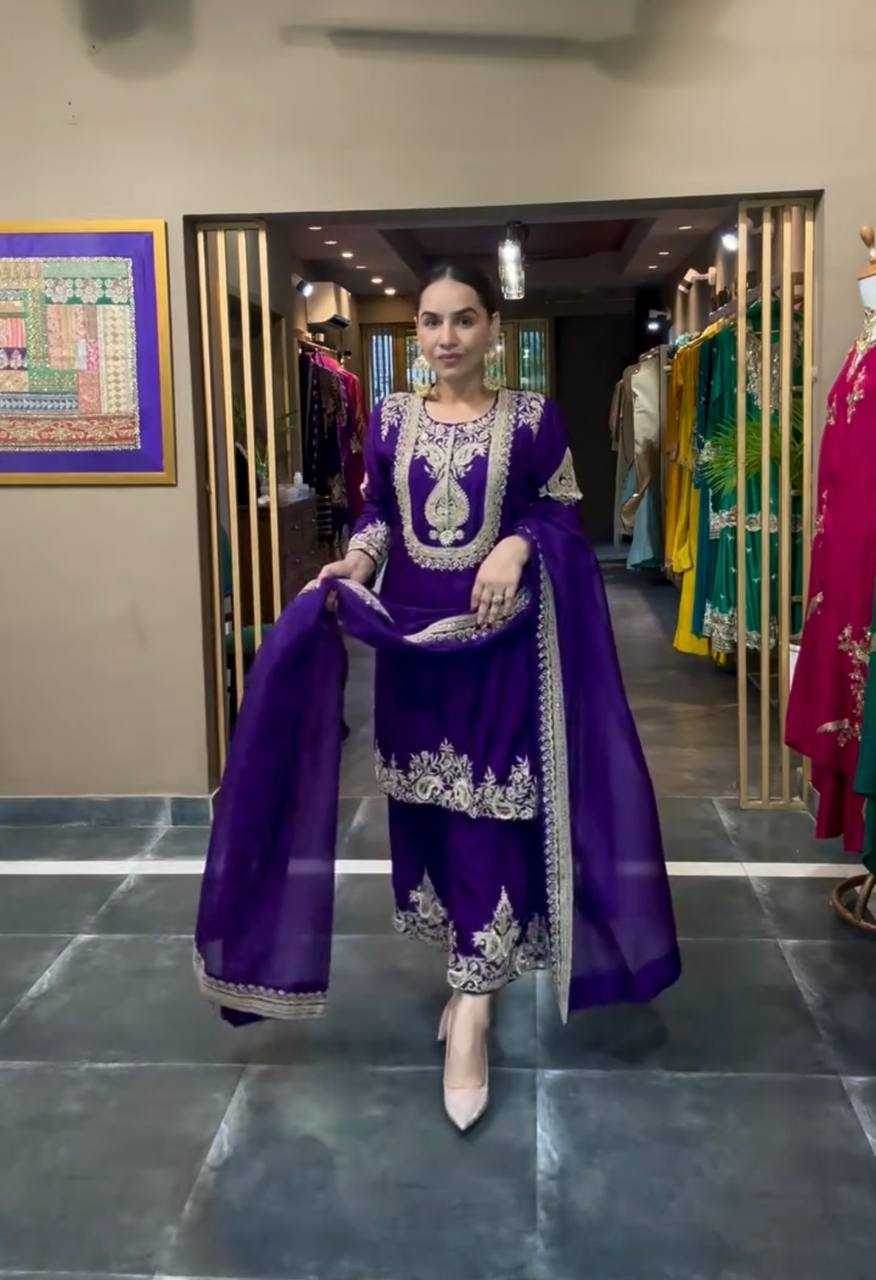 Chinon Silk Ladies Embroidery Designer Suit - MYLUXURY LANE ENTERPRISE